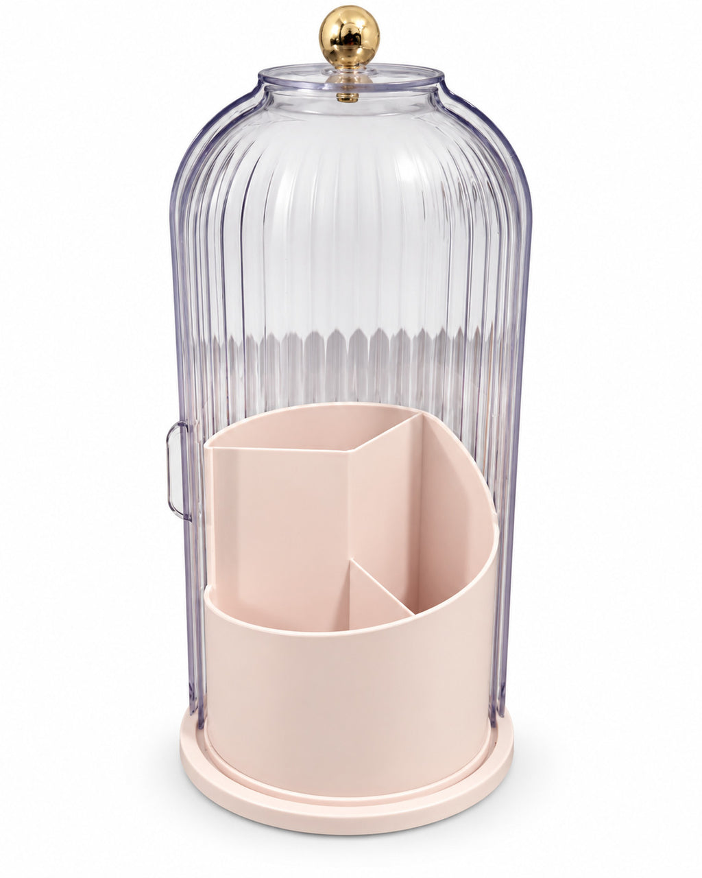 Rotating Makeup Brush Holder with Dustproof Lid - Clear Vanity Organizer