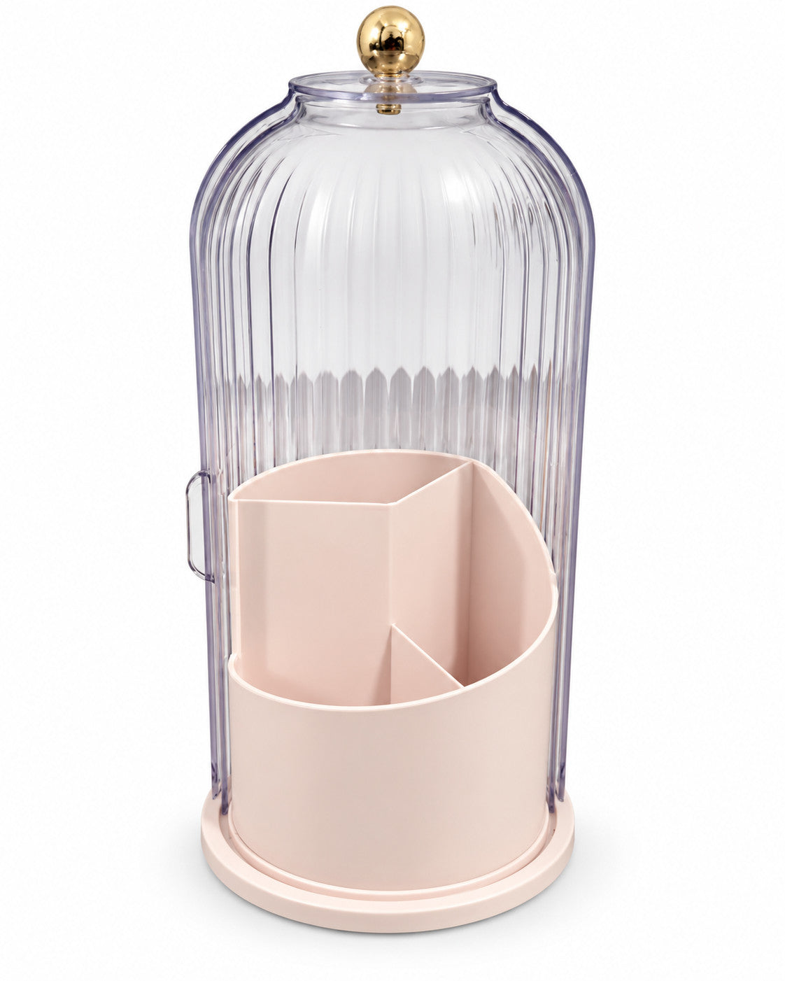 Rotating Makeup Brush Holder with Dustproof Lid - Clear Vanity Organizer