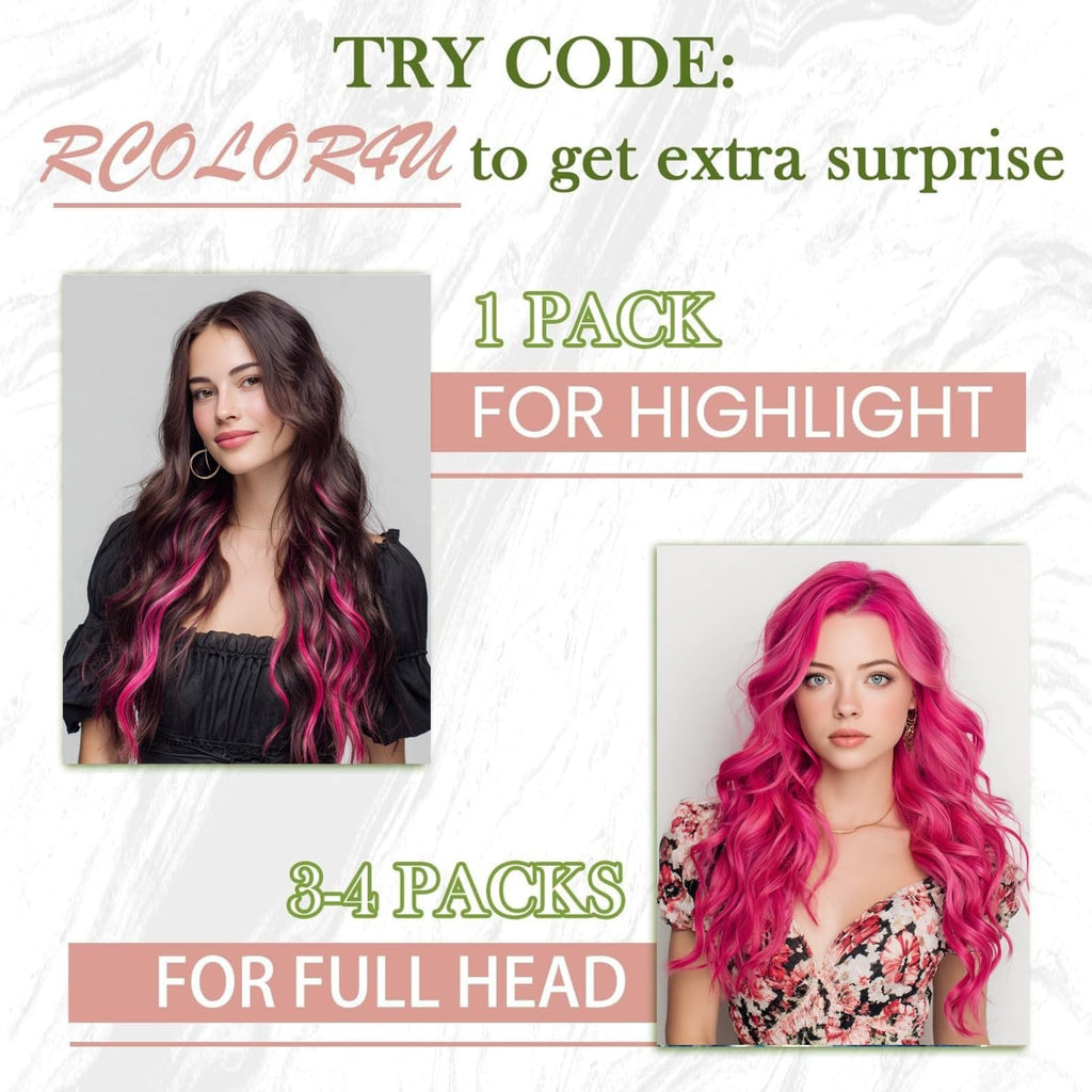 Pink Hair Extensions Tape-In Human Hair 20 Inch 10 Pieces - Vibrant Color