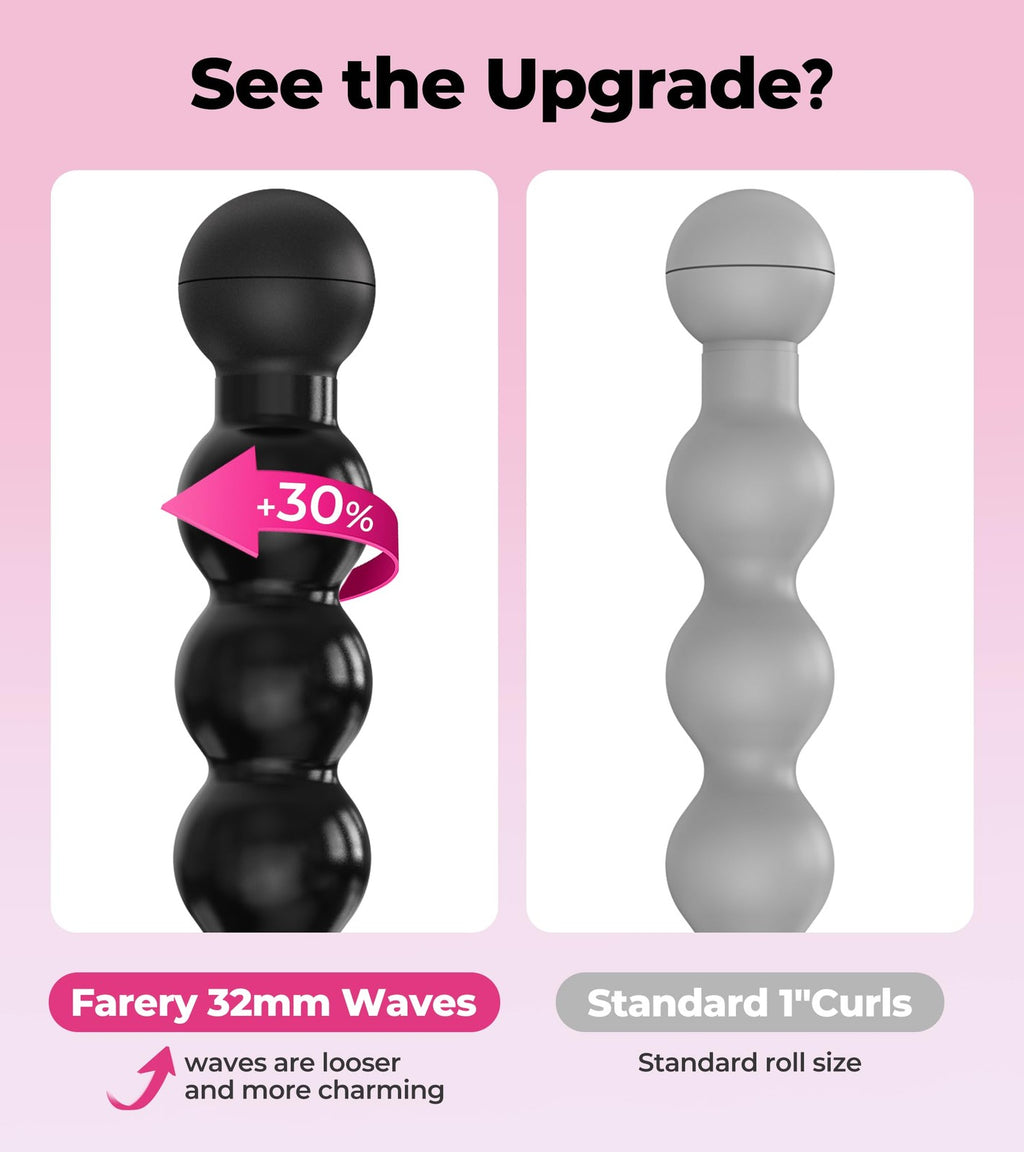 Bubble Curling Wand 32mm for Long Hair - Ceramic Coated Salon Styling Tool