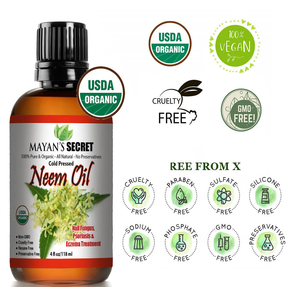 Organic Neem Oil for Hair & Skin - Cold Pressed & USDA Certified