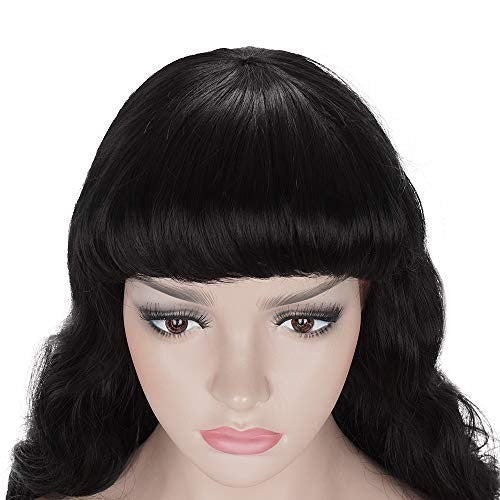 Vintage 50s Wavy Black Wig with Bangs for Cosplay & Retro Looks