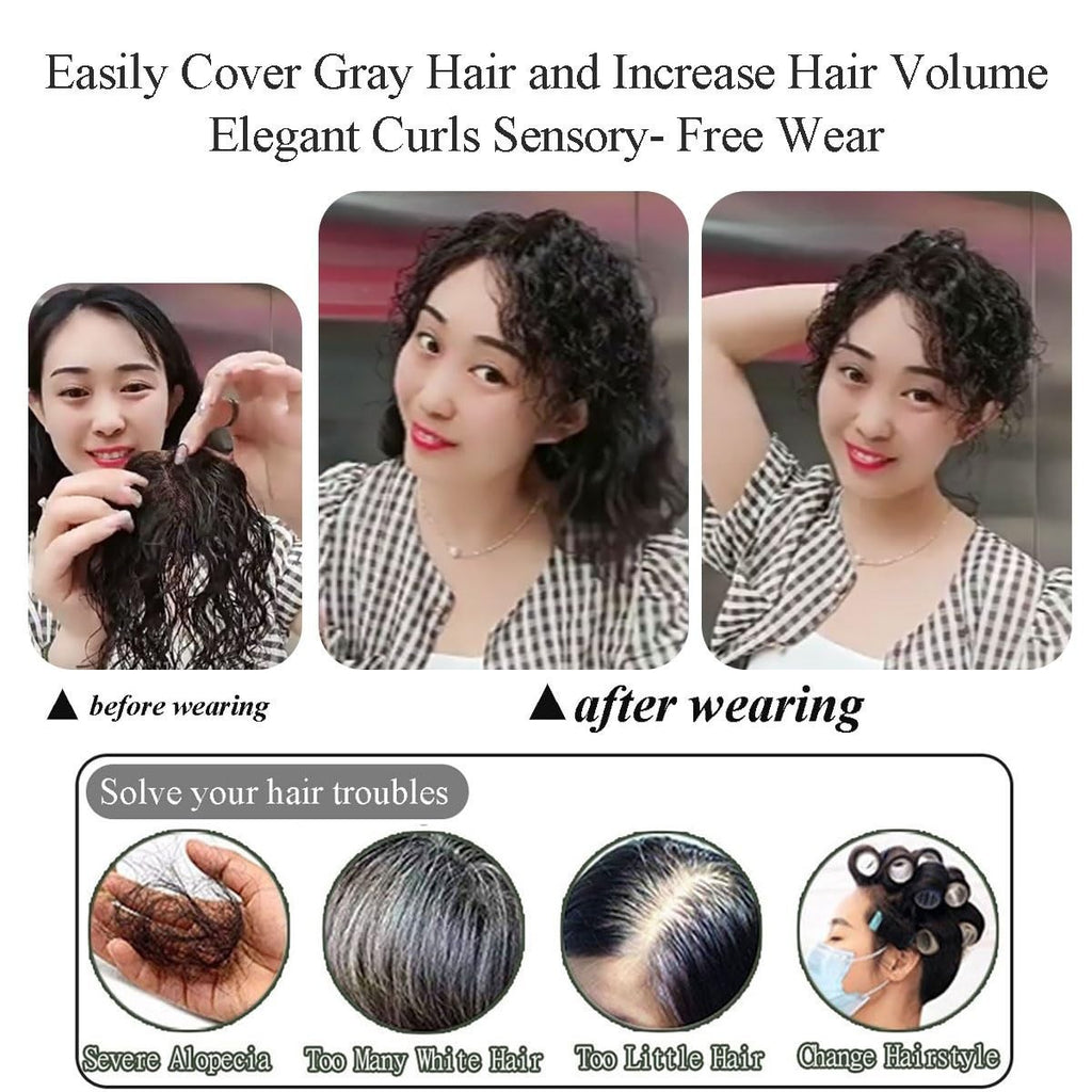 10-Inch Human Hair Clip-In Wavy Curly Hair Topper for Women