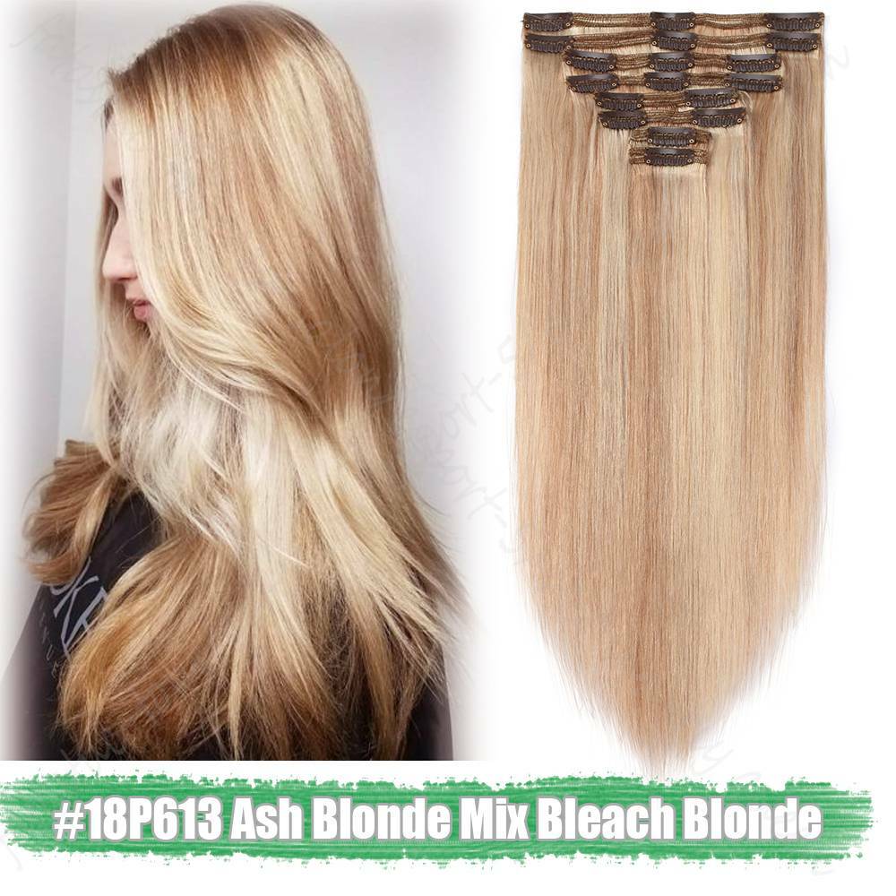 Thick Clip-In Hair Extensions Full Head 8PCS Double Weft Remy Human Hair