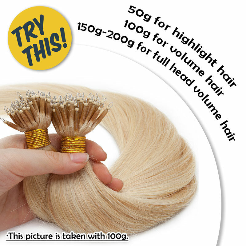 Nano Ring Hair Extensions for Micro Loop Beads - Full Head Blonde Human Hair