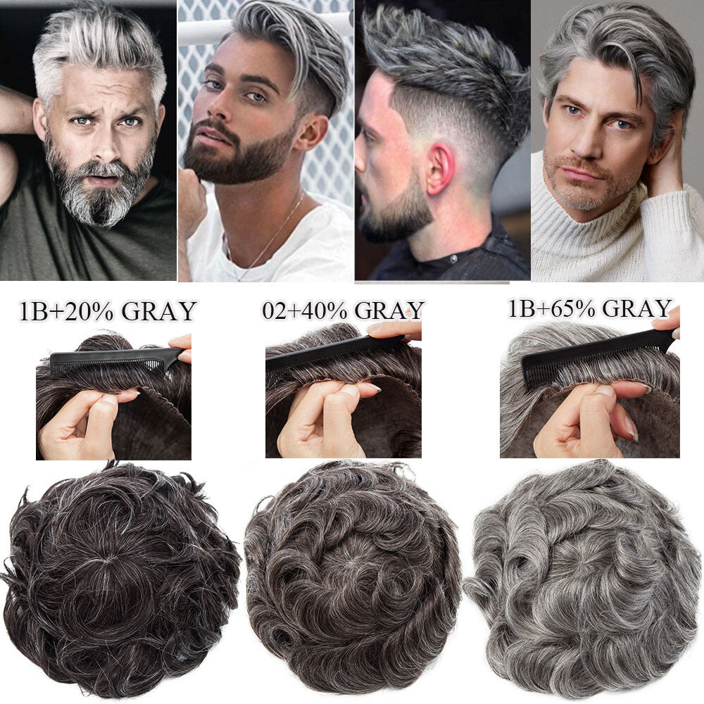 Men's Human Hair Toupee Wig Replacement System - Natural Look & Comfortable Fit
