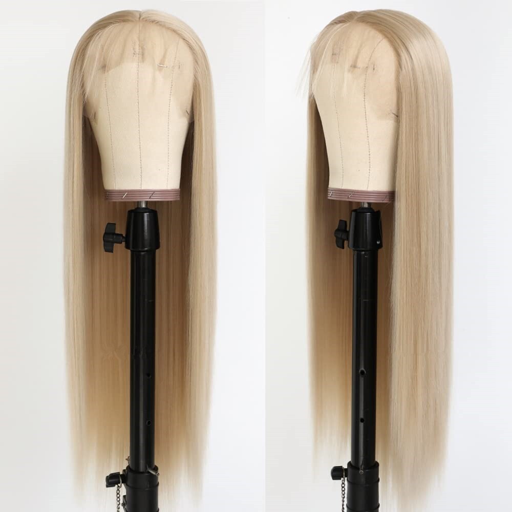 Women Blonde Lace Front Synthetic Wig Heat Safe Straight Hair - High Density