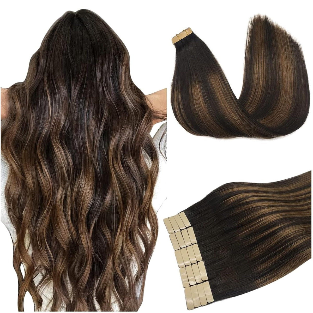 10 Inch Remy Human Hair Tape-In Extensions Dark Brown to Chestnut