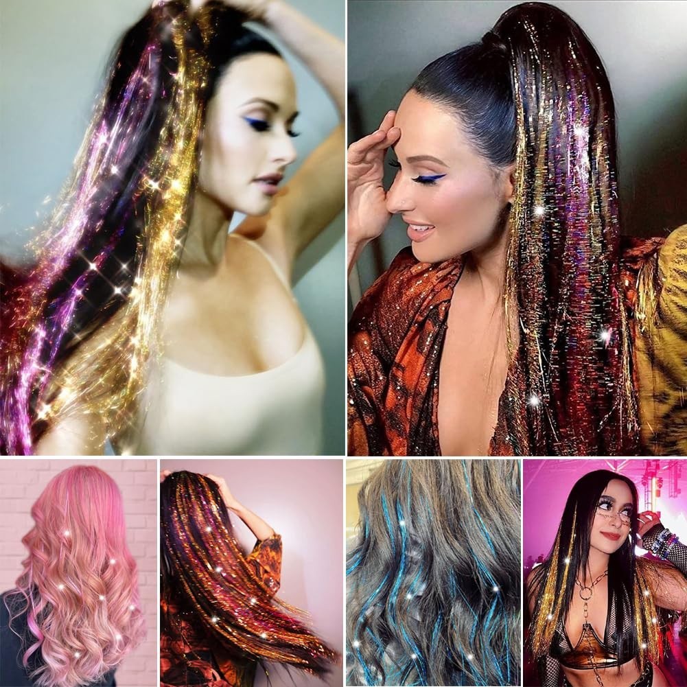 Colorful Tinsel Hair Extensions 48 Inch Heat Resistant & Customizable