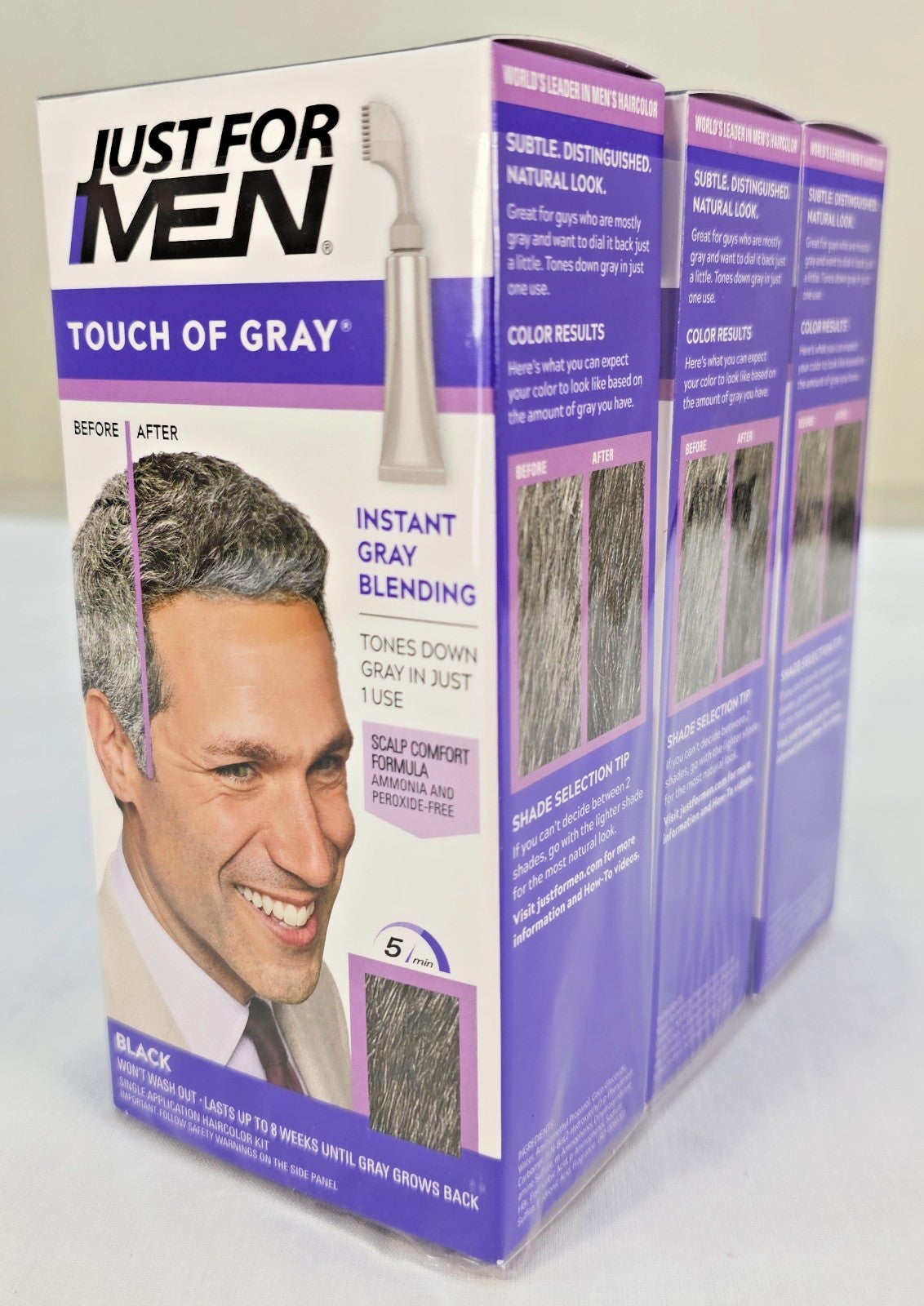 3 Pack Hair Coloring Kit - Touch of Gray Black Hair Dye with Applicator