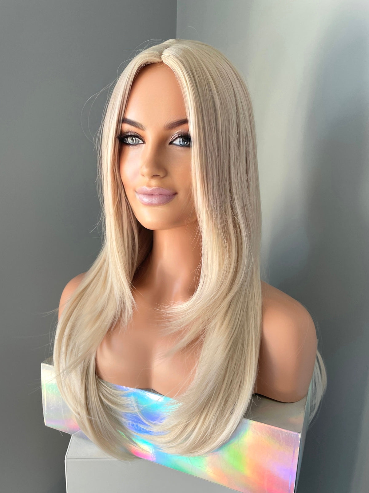 Long Platinum Blonde Straight Wig - 24 Inch Natural Look Synthetic Hair