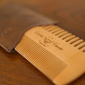 Wooden Beard Comb with Travel Case for Men - Natural Bamboo Grooming Kit