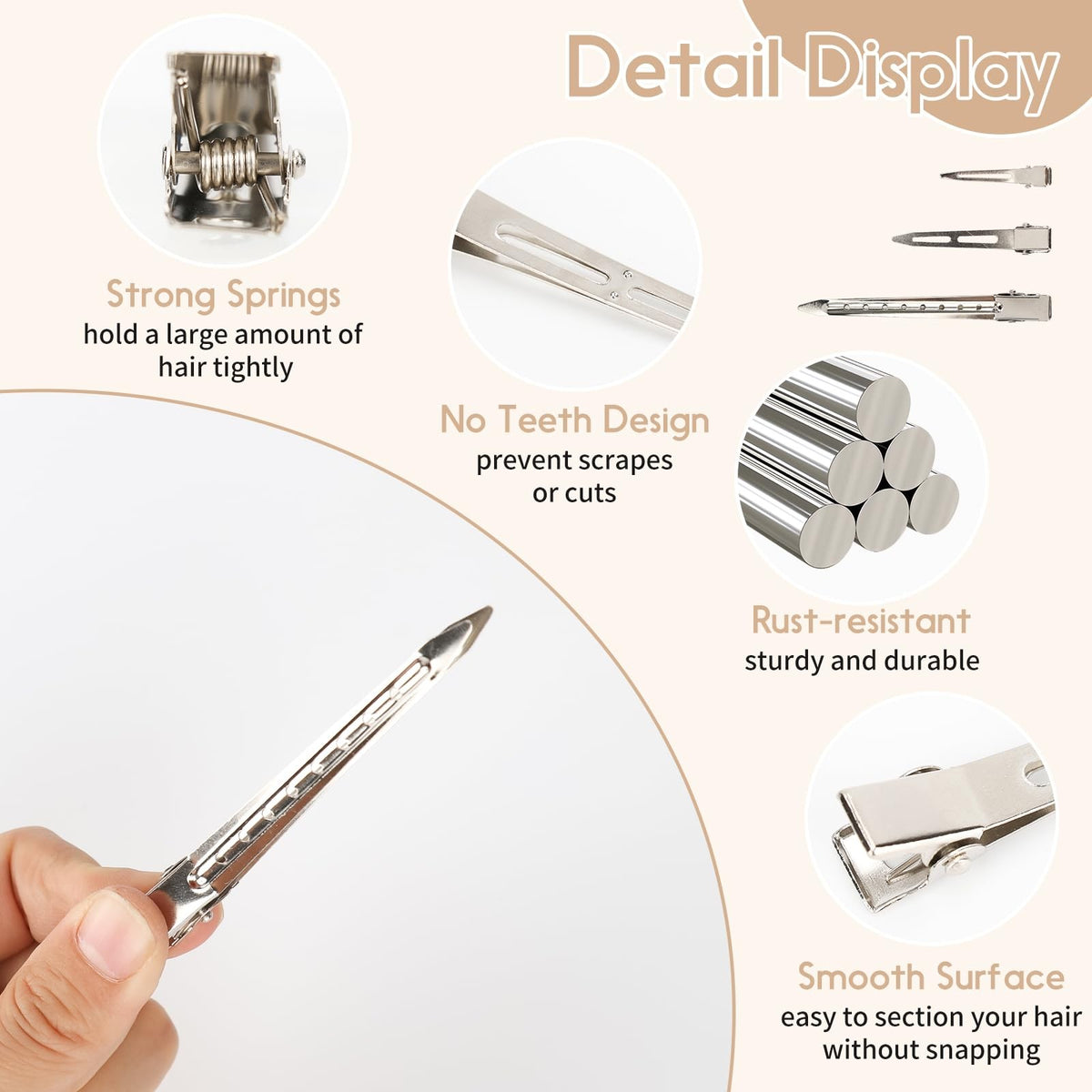 100 Pcs Silver Metal Alligator Clips for Hair, Sewing & Crafting