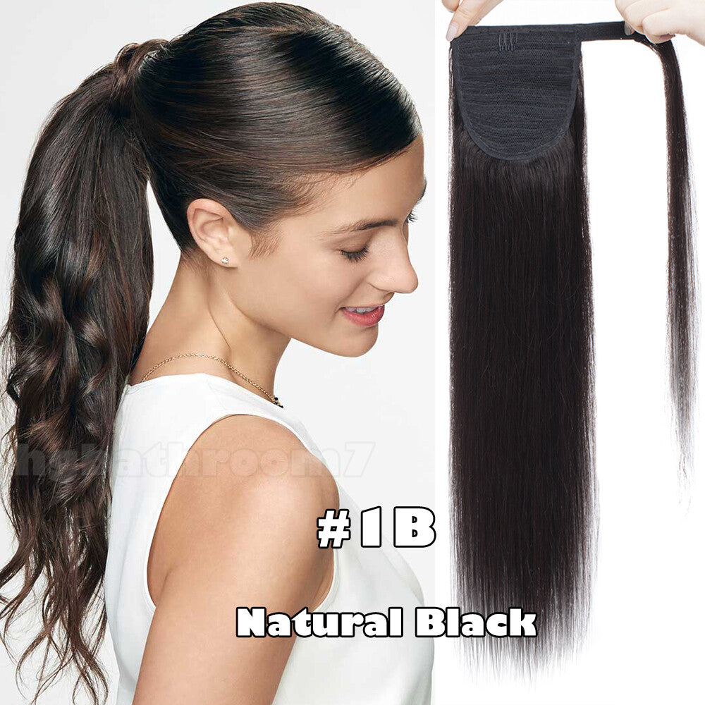 100% Human Hair Ponytail Extensions Clip-In Wrap Around Hairpiece