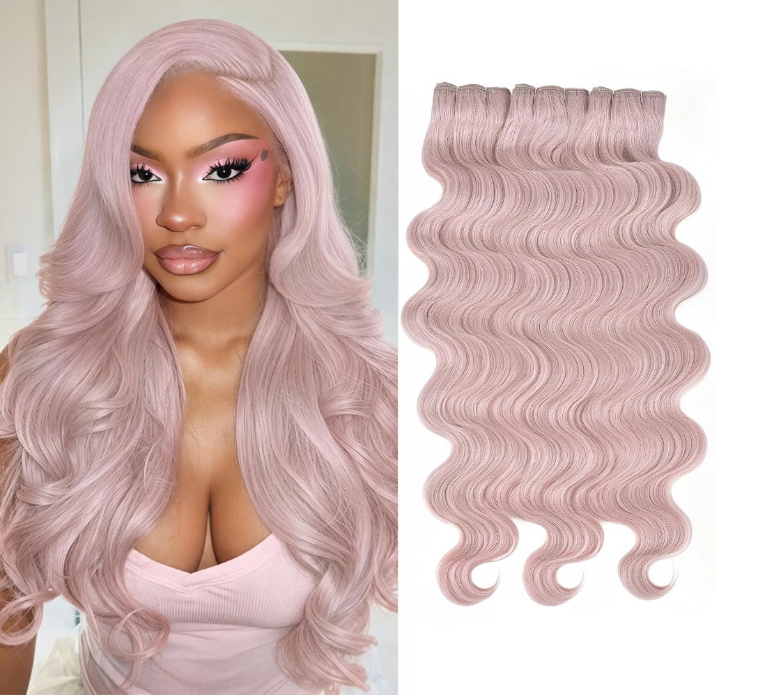 Pink Synthetic Body Wave Hair Bundles - 20 Inch 3 Pack for Weaves & Styles