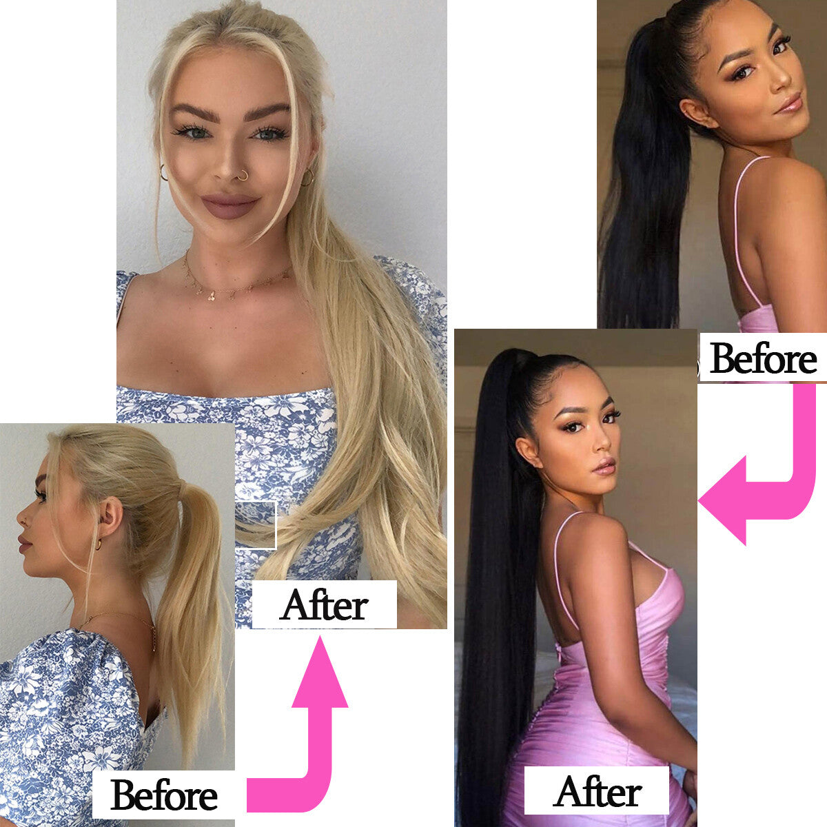 Claw Clip Ponytail Extensions - Real Human Hair, Wavy, Multiple Colors & Lengths