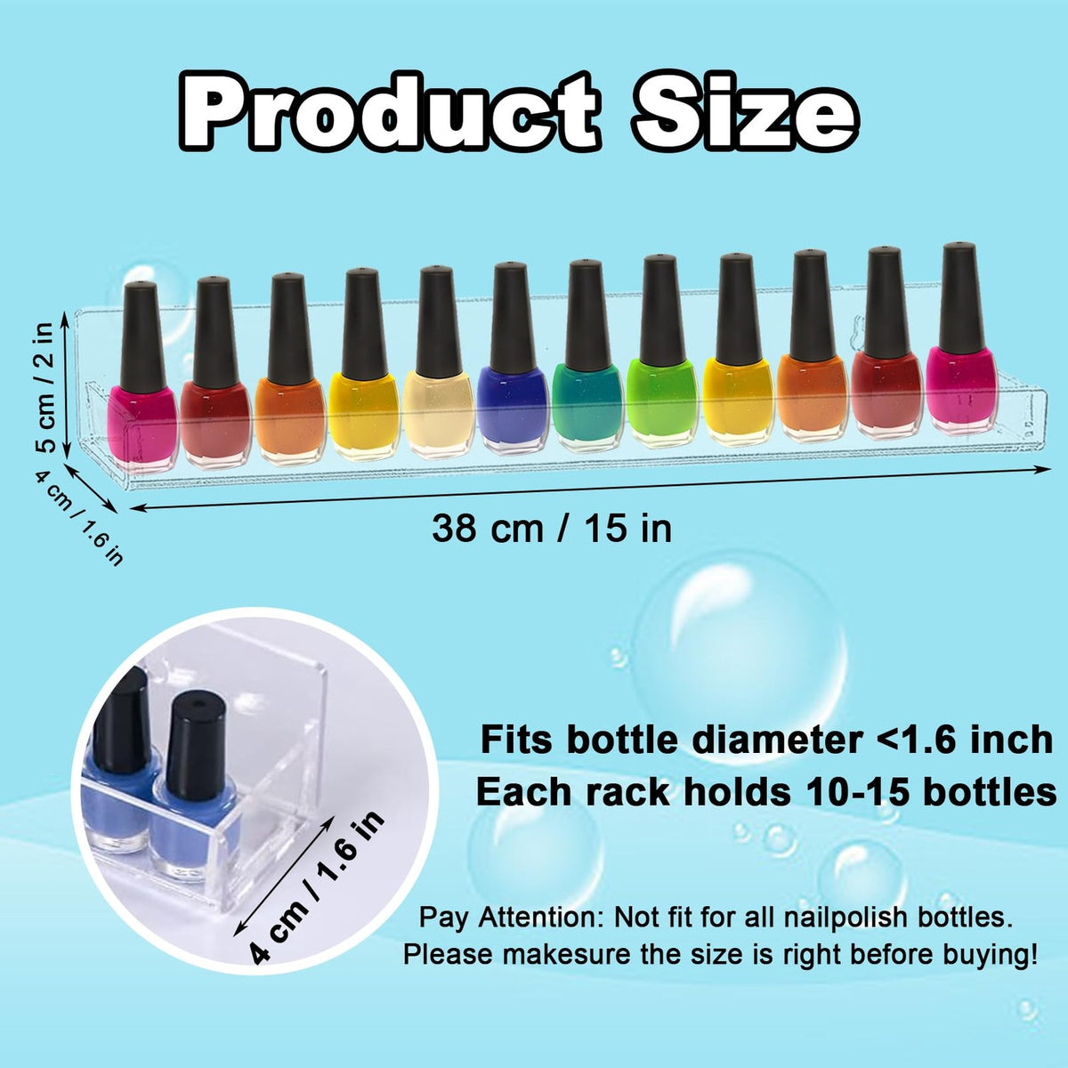 Wall Mounted Nail Polish Rack Set with Removable Anti-Slip End Inserts