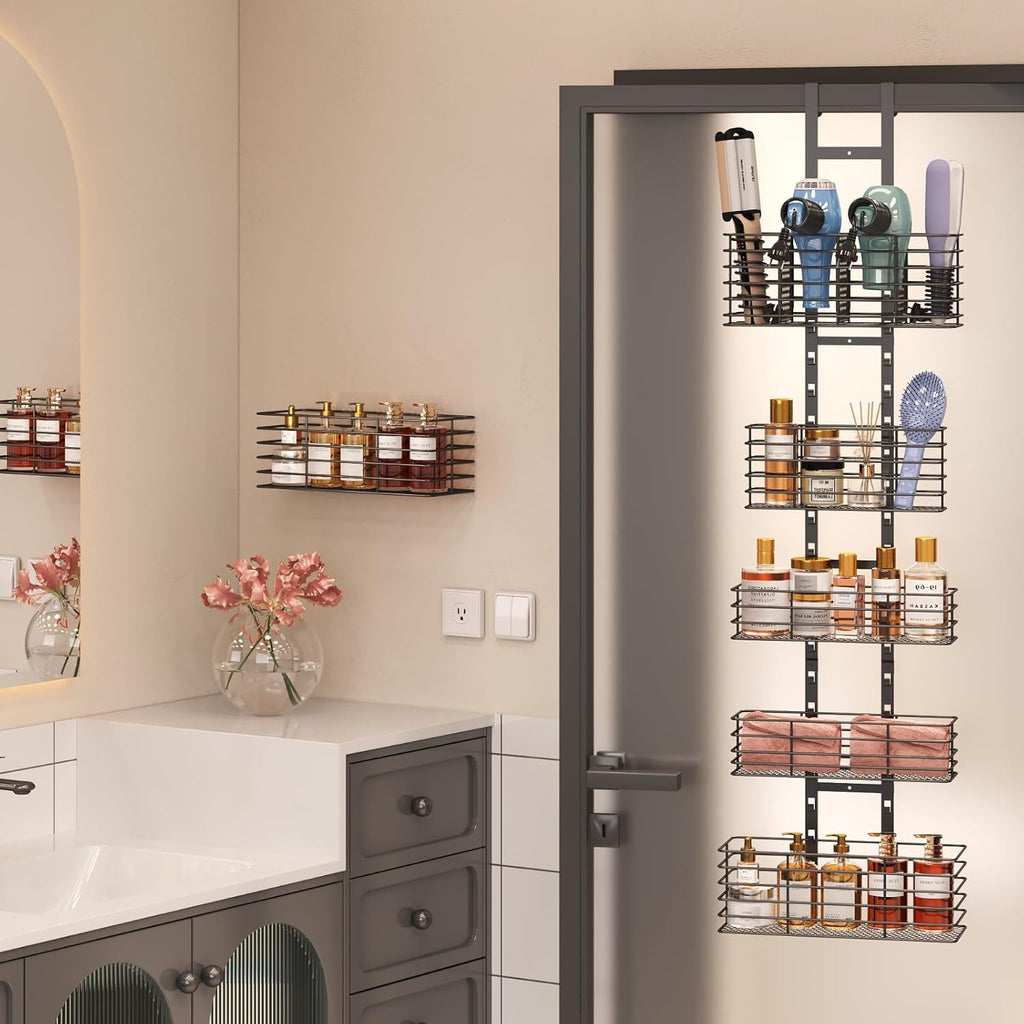 Over-the-Door Bathroom Organizer with 5 Shelves - Hair Dryer & Tool Storage