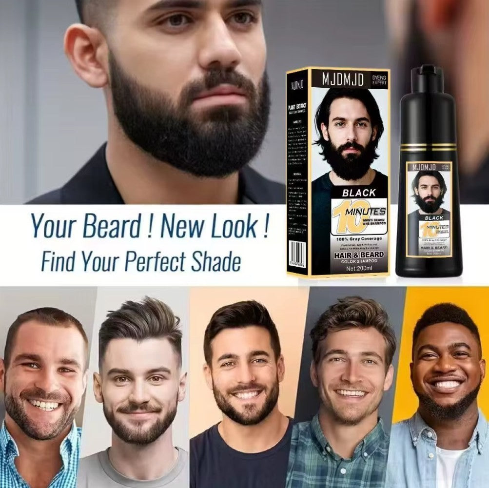 Men's Beard & Mustache Dye Shampoo - Gray Coverage, Natural Black, 5-Minute Quick Color