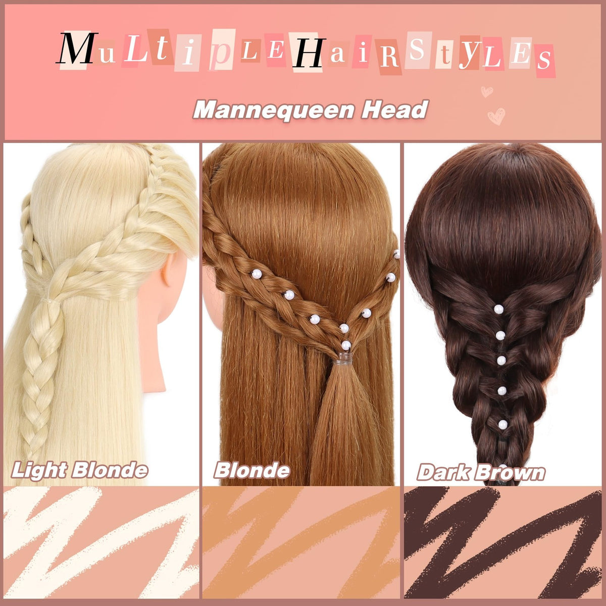 Mannequin Head with Hair 80% Real Human Hair 26-28 Inch for Cosmetology & Styling
