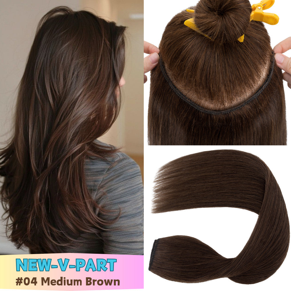 V Shape Clip-In Human Hair Extensions Full Head - Blonde, Remy Virgin