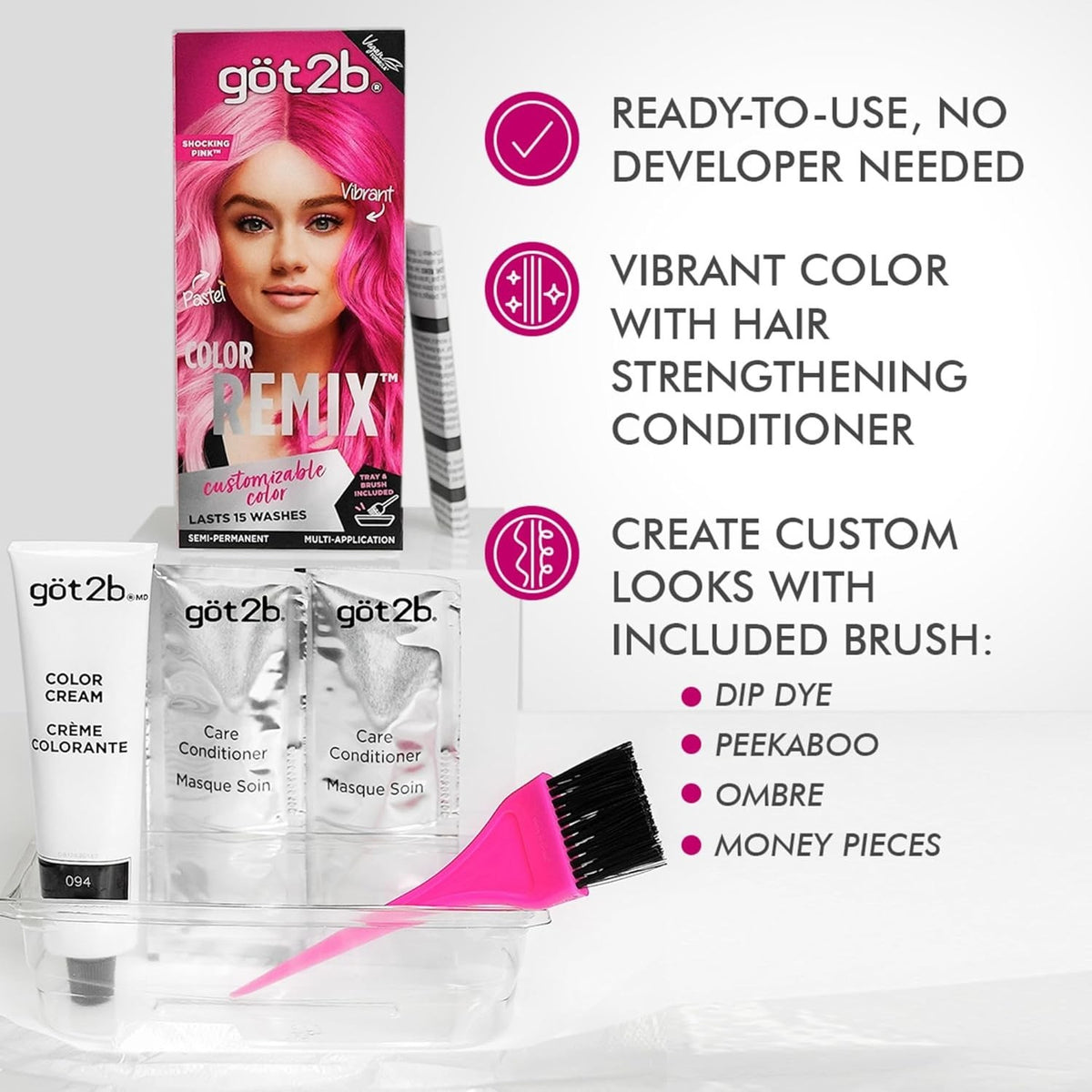 Semi-Permanent Hair Color Kit - Customizable Vibrant Pink Shade