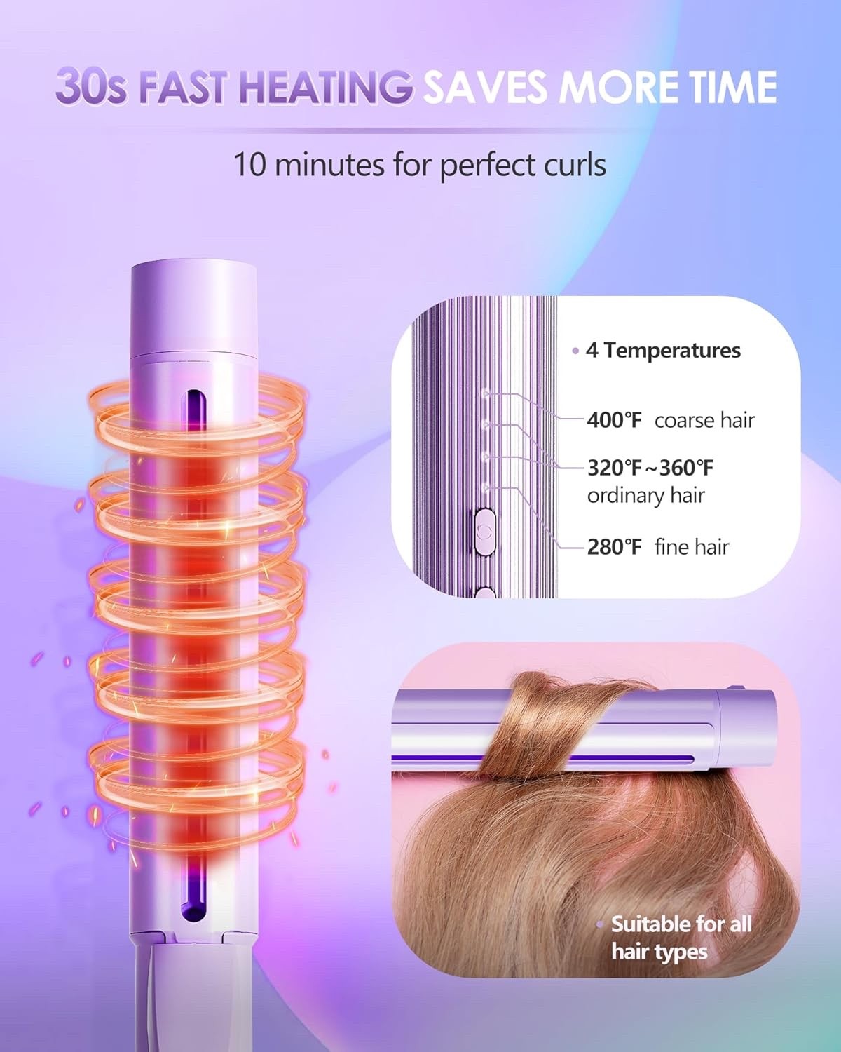 1.5 Inch Professional Curling Wand with Negative Ions for Natural Long-Lasting Curls