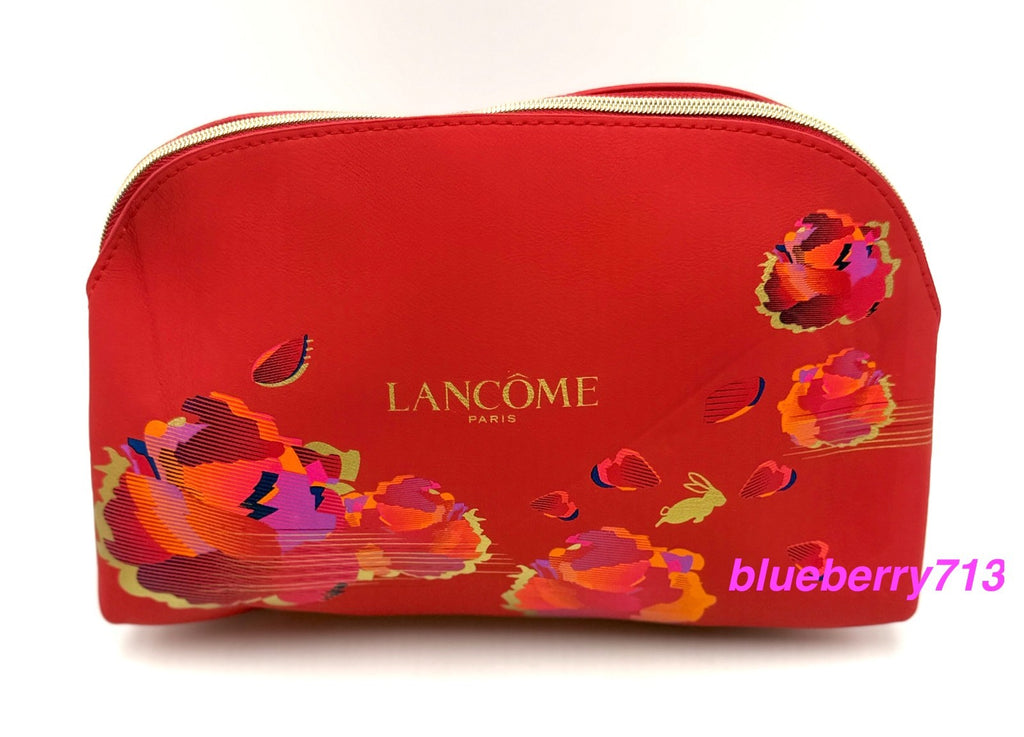 Lancome Faux Leather Red Cosmetic Makeup Zipper Bag - Rabbit, Set of 2