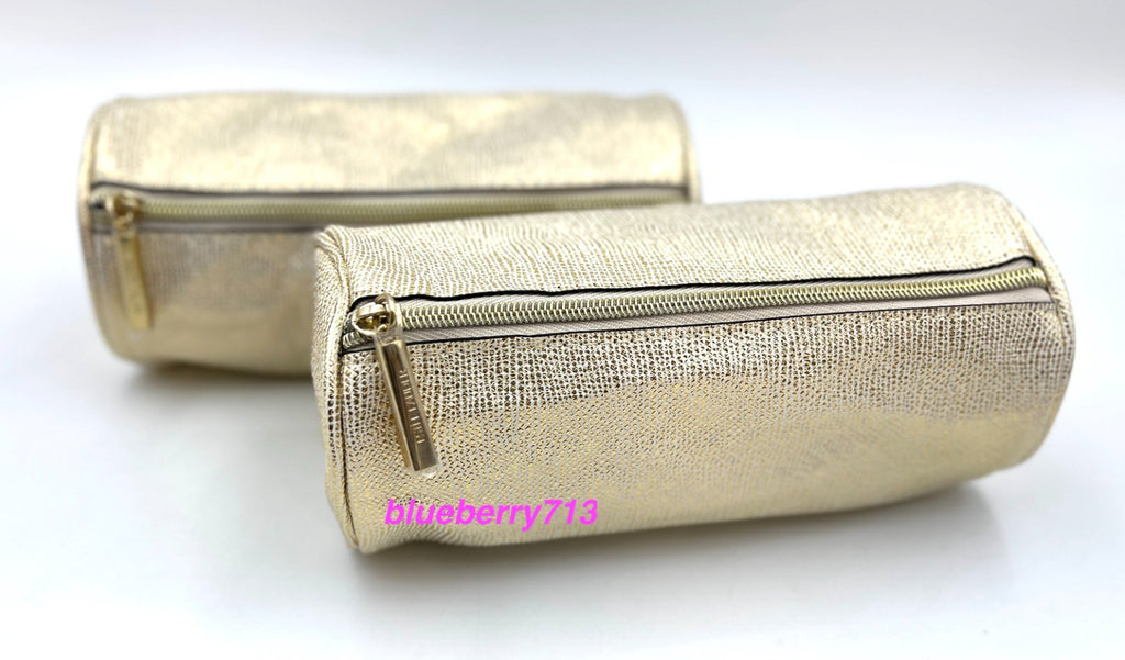 2 Gold Cosmetic Makeup Bags Clutch Pencil Cases Travel Organizer