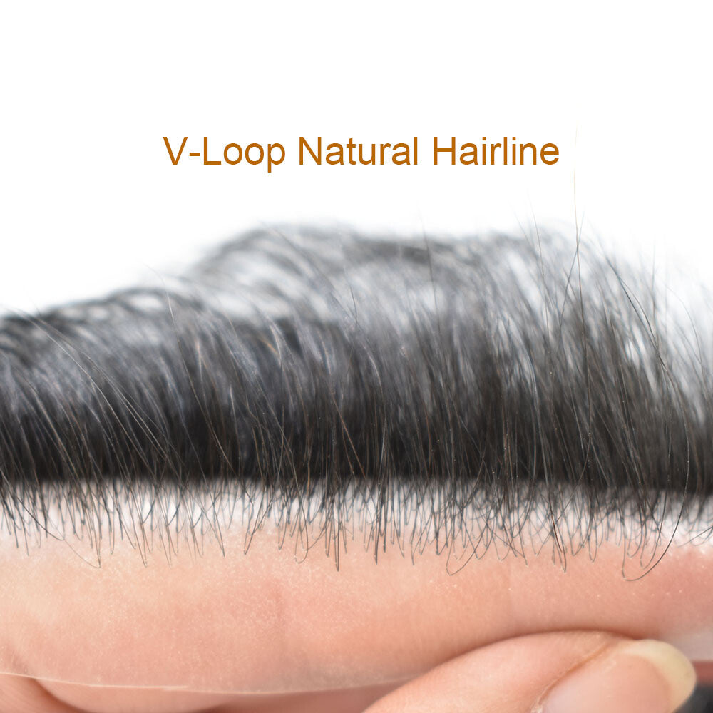 Men's Invisible Hair Frontal V-Loop Hairpiece for Receding Hairline