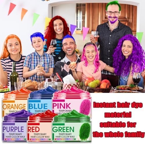Temporary Hair Color Wax Set - 6 Bold Shades for Kids & Cosplay