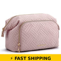 Travel Makeup Bag - Wide-Open Organizer Case in Pink, 7.8x4.7x3.5 in
