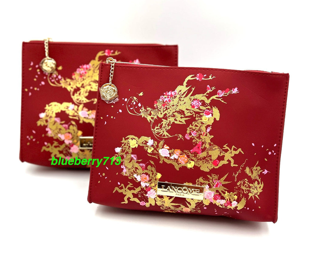2 Pcs Red Faux Leather Dragon Cosmetic Makeup Zipper Bags