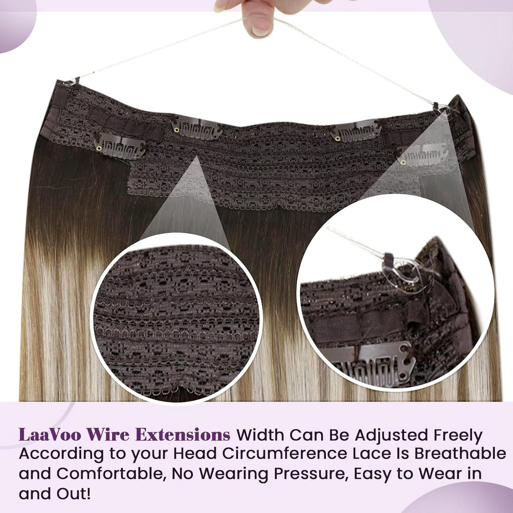 Dark Brown Human Hair Wire Extensions 16 Inch Adds Volume & Length