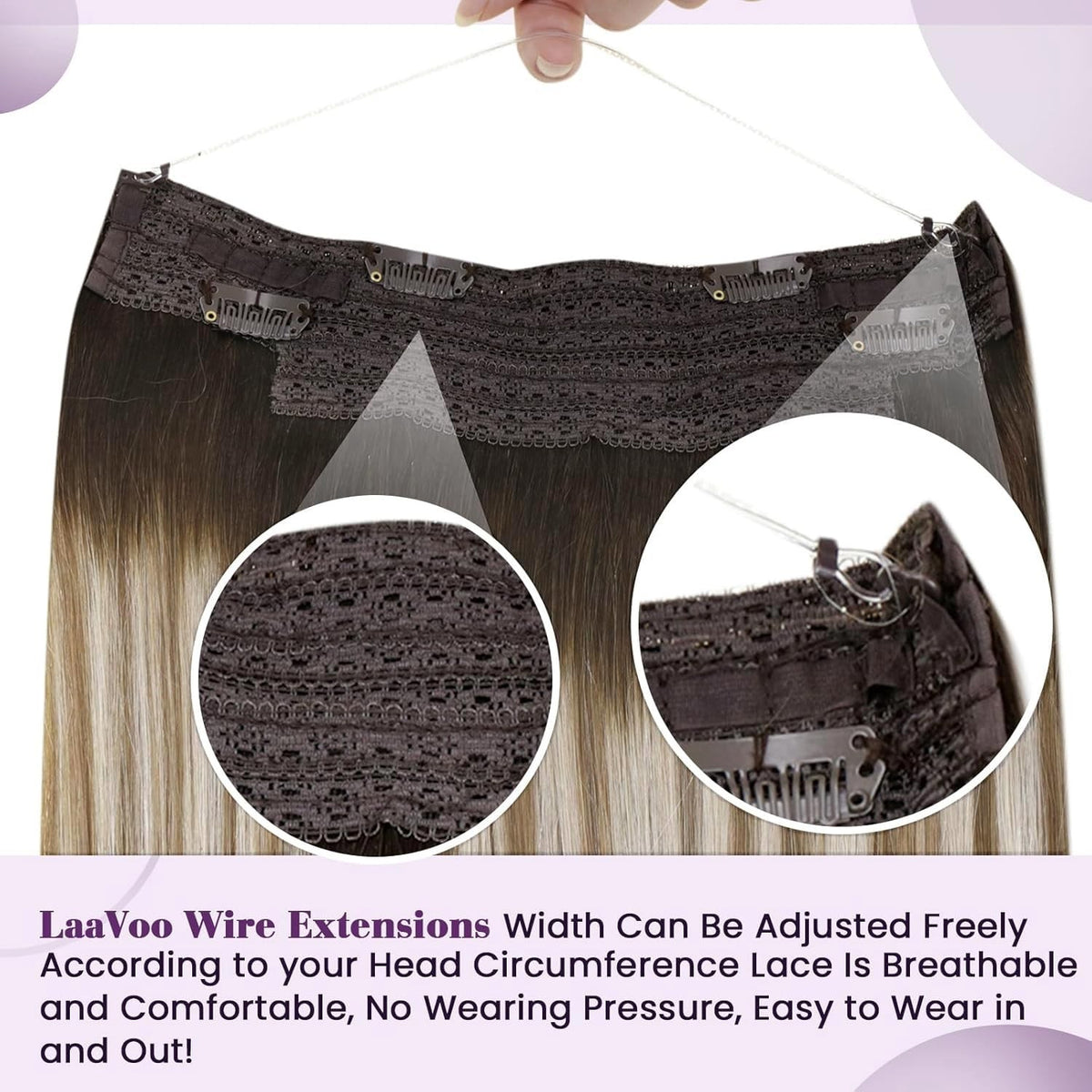 Dark Brown Human Hair Wire Extensions 16 Inch Adds Volume & Length
