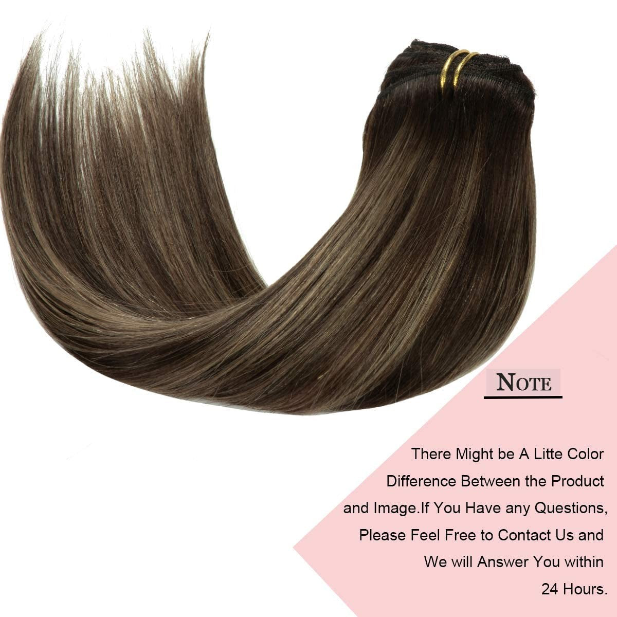 14-Inch Clip-In Hair Extensions - Human Hair Straight Chestnut Brown