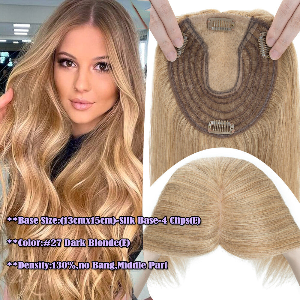 Clip-In Hair Topper with Silk Base - Remy Human Hair, Multiple Sizes & Colors