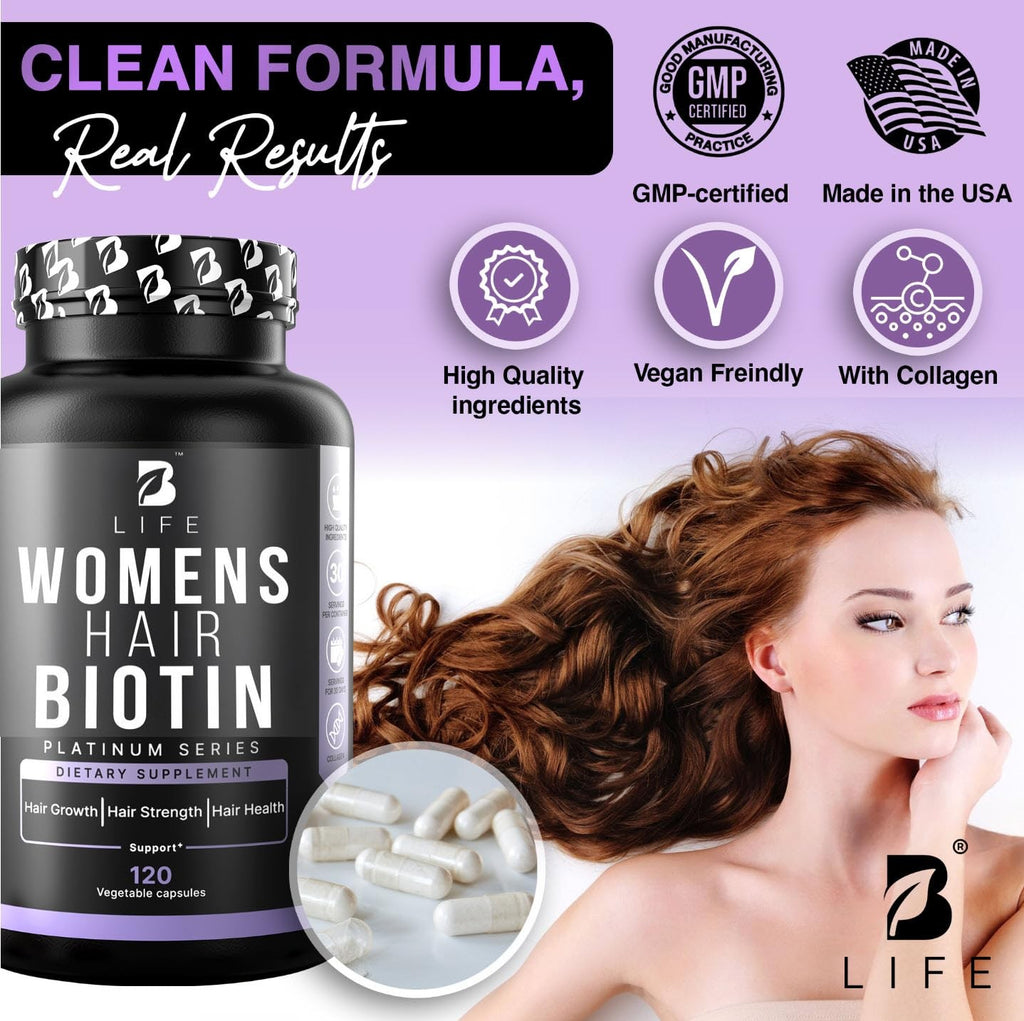 Women’s Hair Vitamins for Hair Loss - Biotin 10000 mcg - 120 Capsules