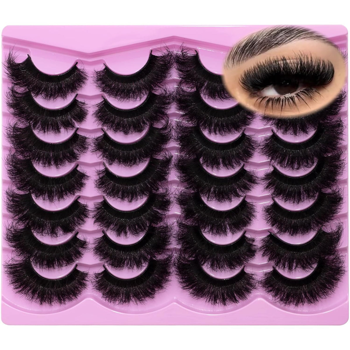 Fluffy 20mm Volume False Eyelashes - Cat Eye Strip Lashes, D Curl, 14 Pairs