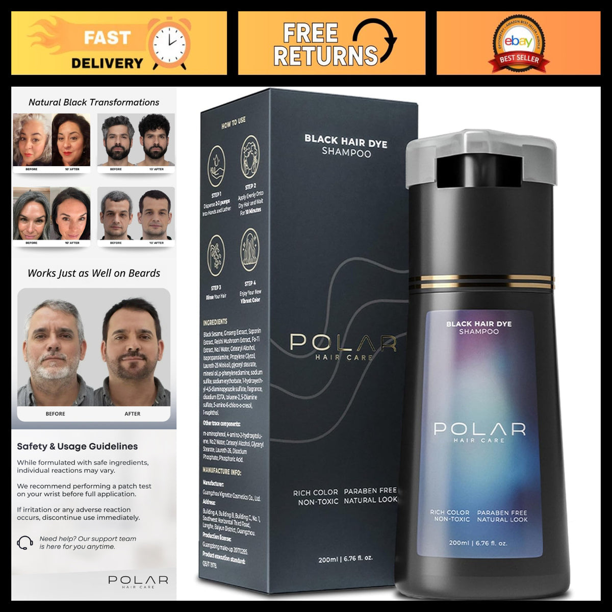 Black Hair Dye Shampoo for Gray Hair – Quick Color-Enhancing Hair Care Solution
