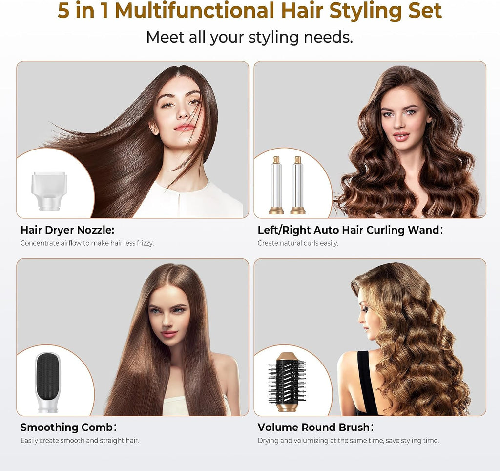 5-in-1 Hot Air Hair Dryer Brush Volumizer Curling & Straightening Styler