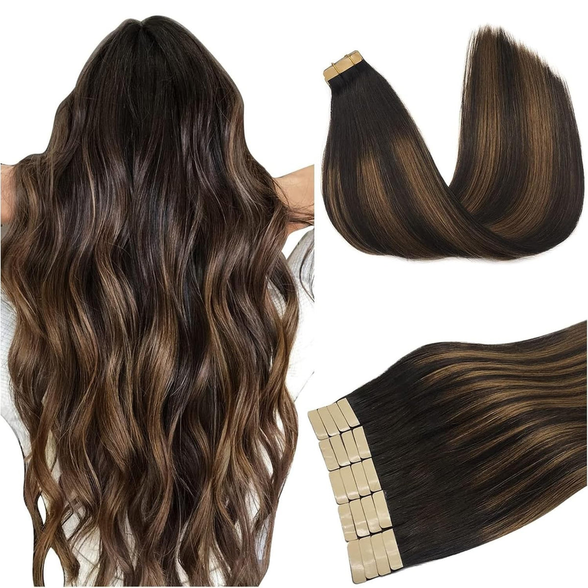 10 Inch Remy Human Hair Tape-In Extensions Dark Brown to Chestnut