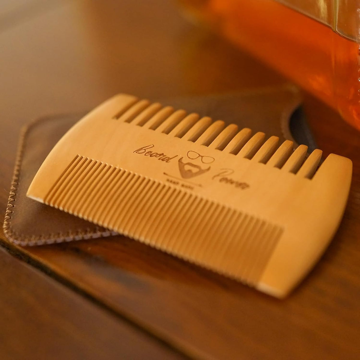Wooden Beard Comb with Travel Case for Men - Natural Bamboo Grooming Kit