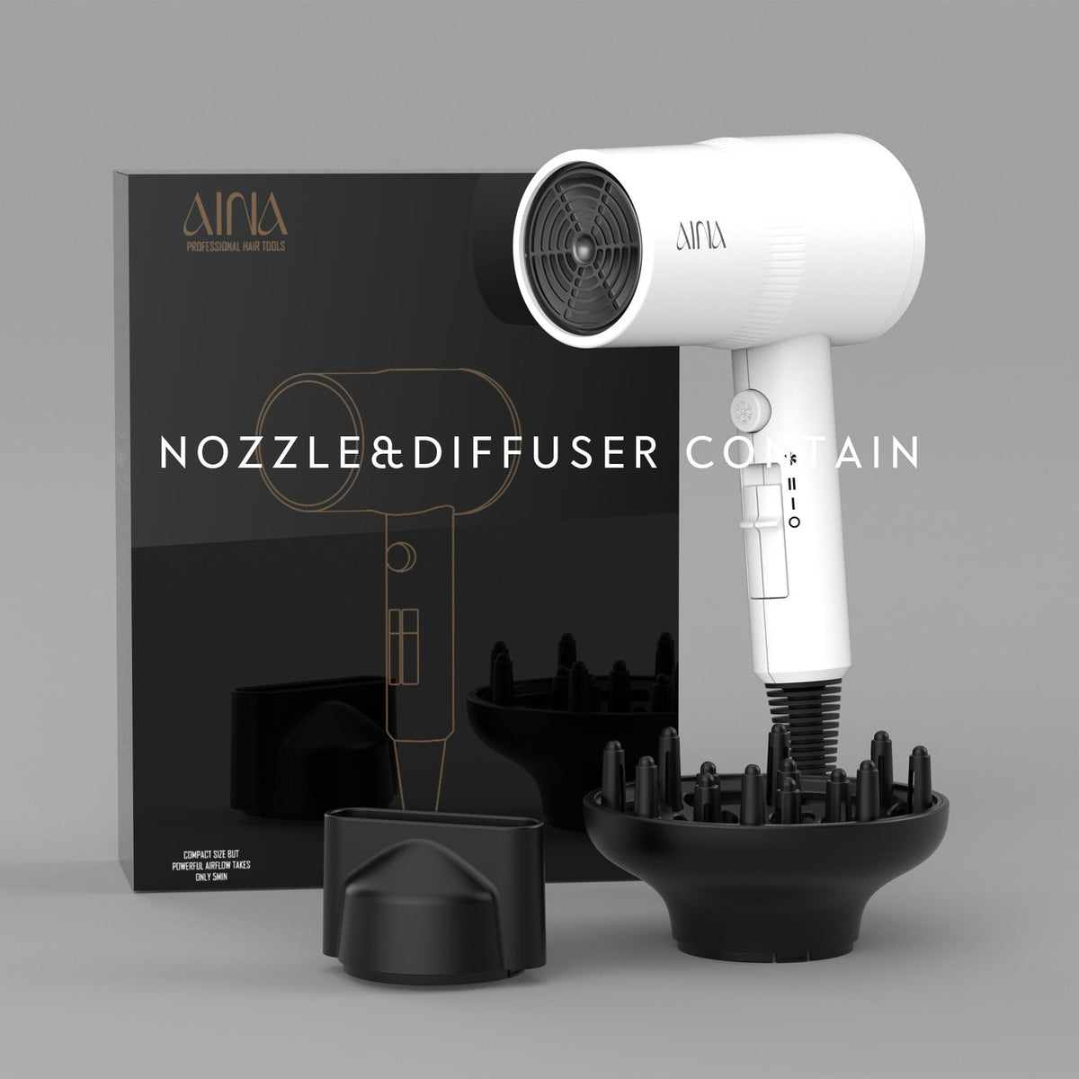 Full-Featured Ionic Ceramic Diffuser Hair Dryer 110V 1600W White