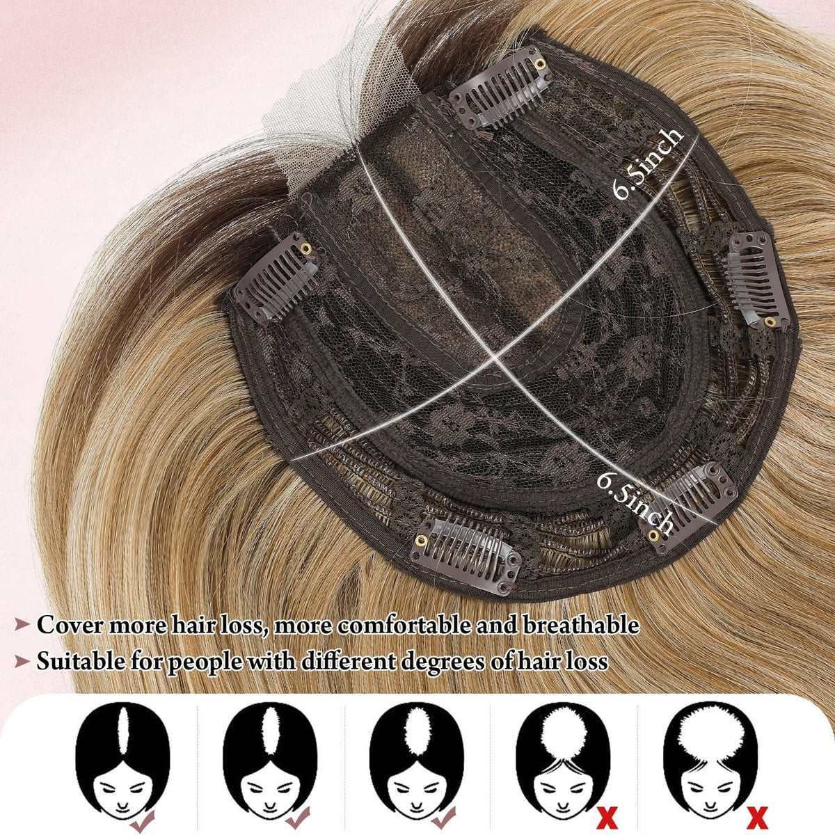 12-Inch Clip-In Hair Topper for Thinning Hair - Big Base, Dark Blonde with Dark Root