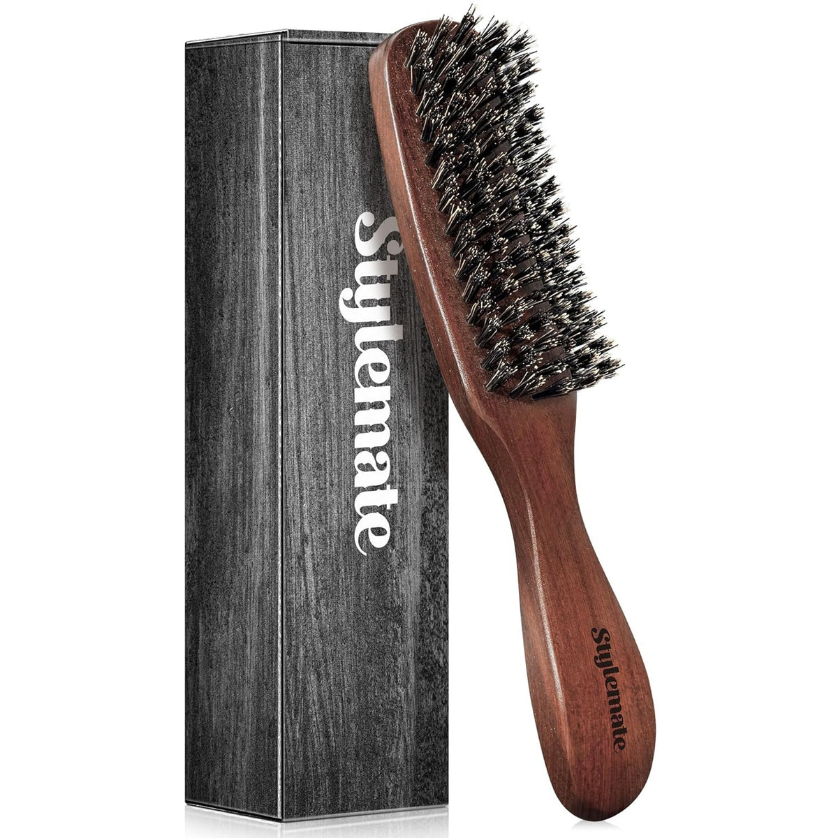 Men's Boar Bristle Hair & Beard Brush with Walnut Wood Handle - Smoothing & Styling
