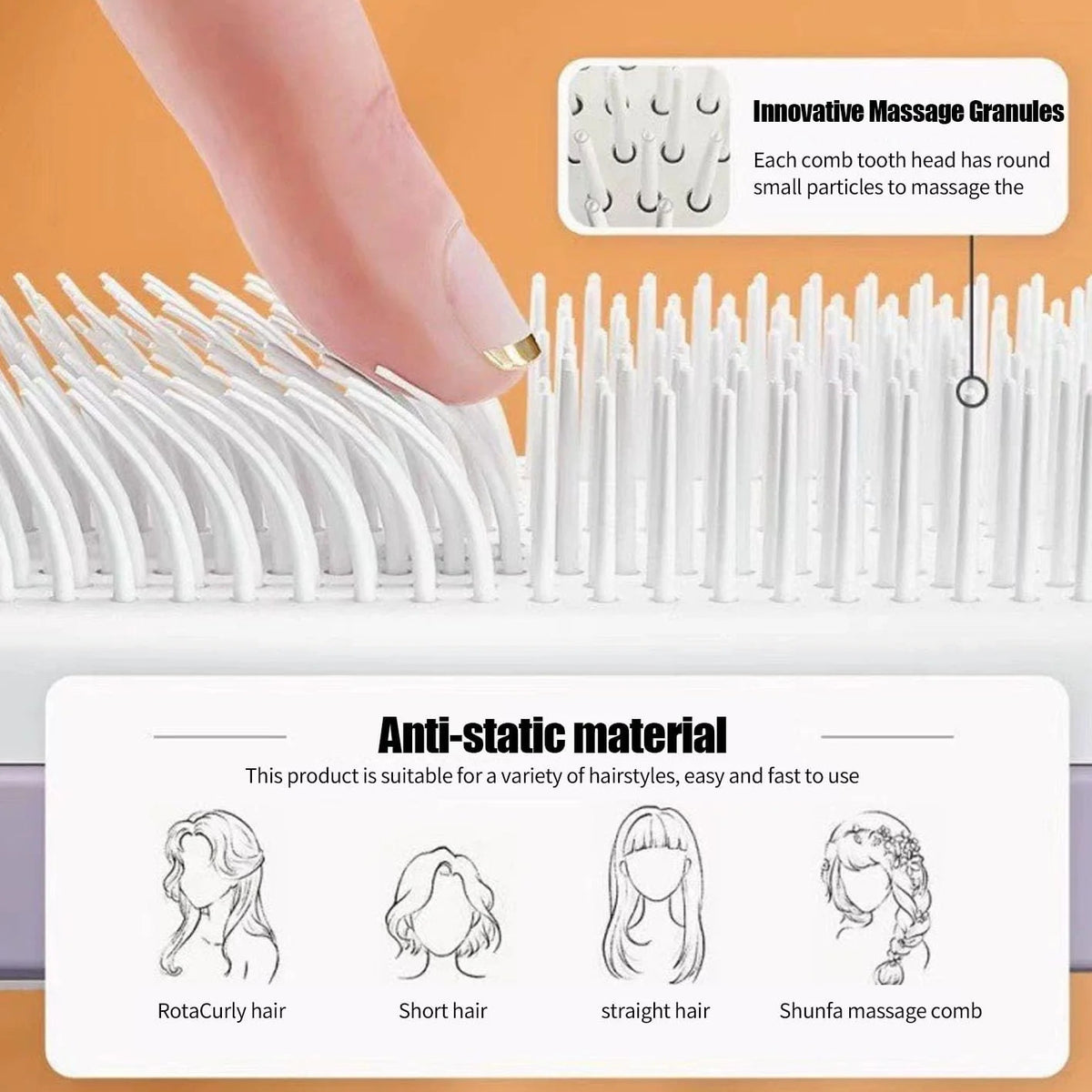Self Cleaning Hair Brush with Retractable Bristles for Women - Grey