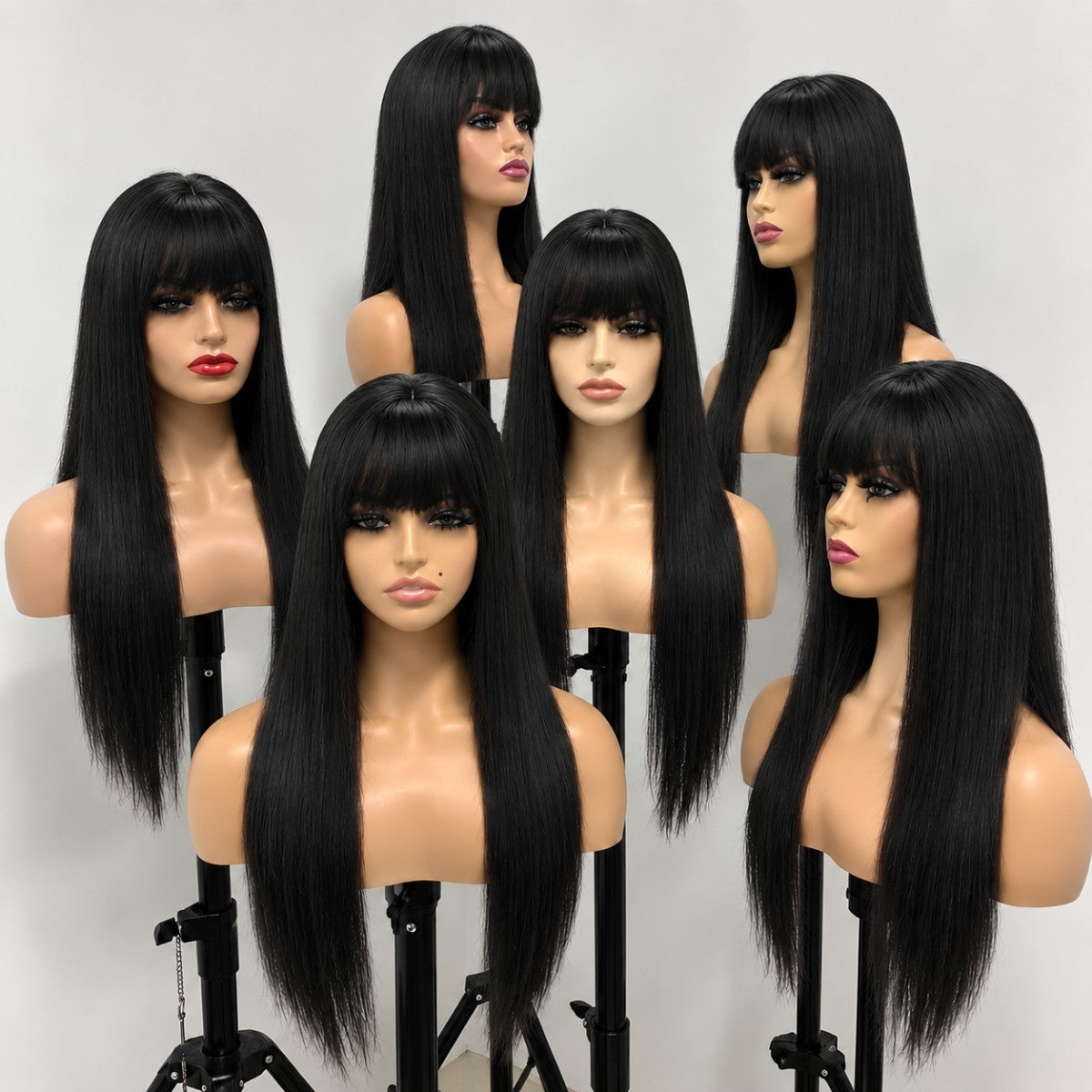 Long Straight Women’s Synthetic Wig with Fringe - Black