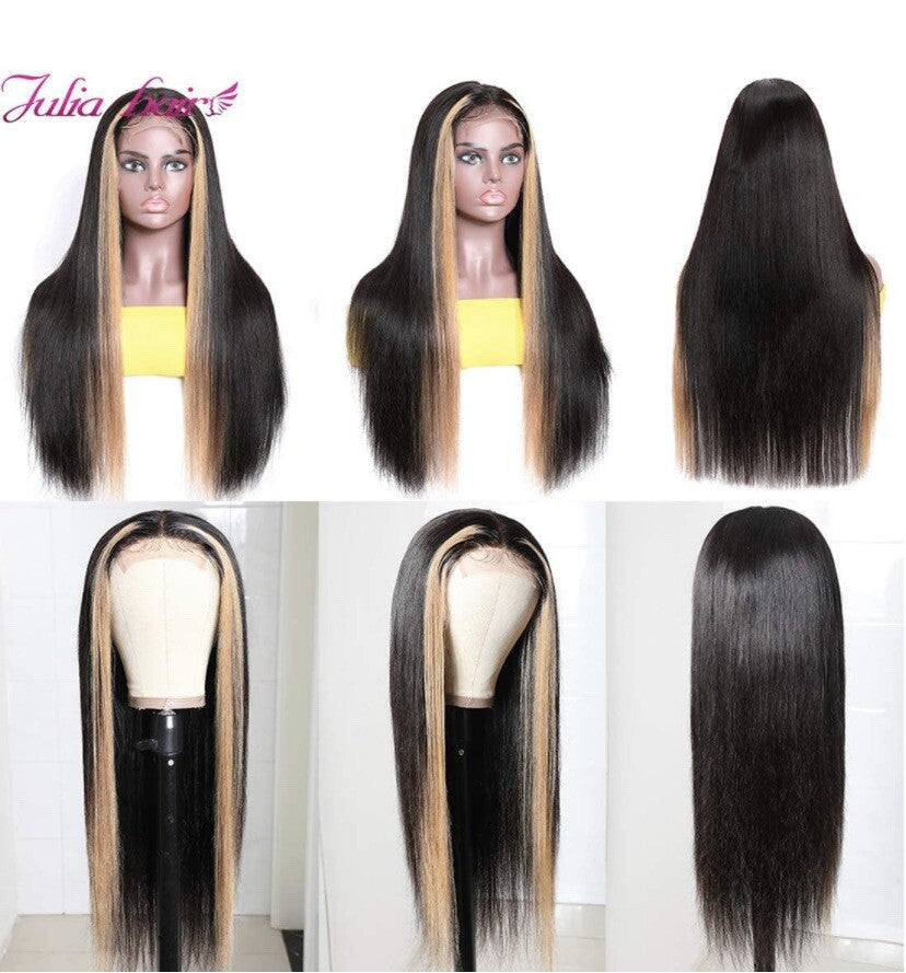 Blonde Ombre Lace Front Human Hair Wig 22 Inch T27 Highlight Straight Style