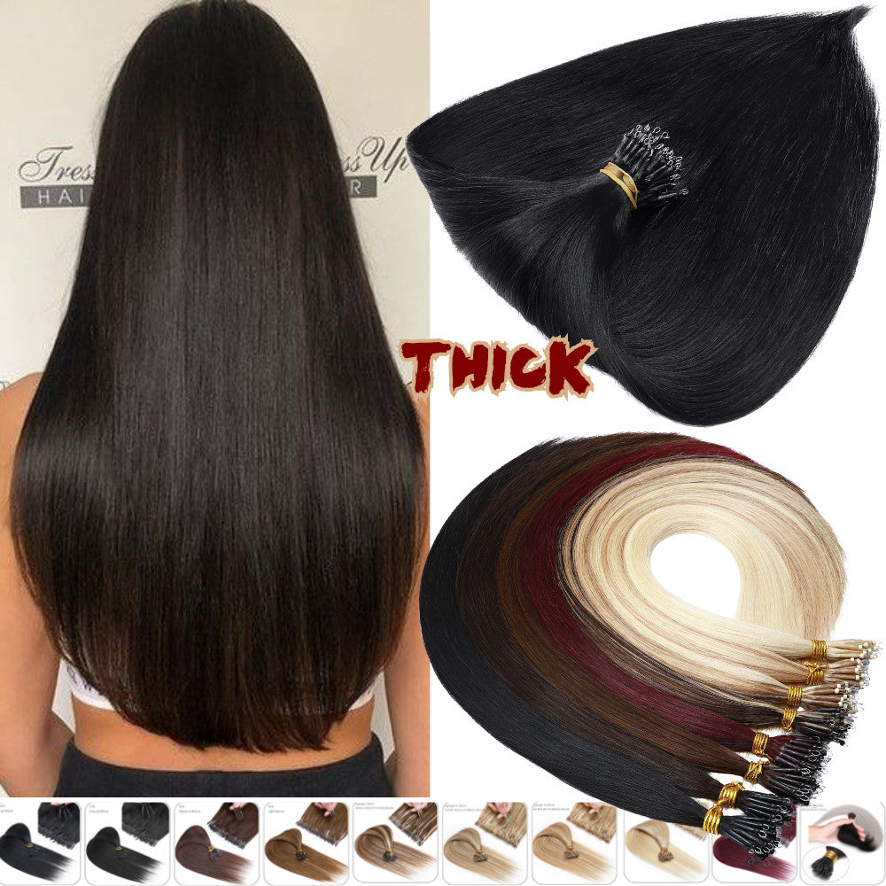 150PCS Thick Remy Human Hair Extensions Nano Beads Double Drawn 14-24 Inch